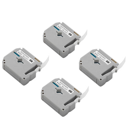 Label Maker Tape, 4 Pack, 0.47 in / 12 mm Black on White Label Cartridge Compatible for Various Types of Brother Labelers, Durable & Long-lasting, Waterproof, Replacement for Letra Tag M-K231