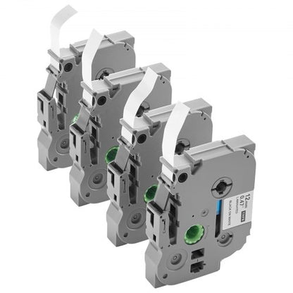 Label Maker Tape, 4 Pack, 0.47 in / 12 mm Black on White Label Maker Refills Compatible for Various Types of Brother P-Touch Labelers, Durable & Long-lasting, Replacement for Letra Tag TZe-231