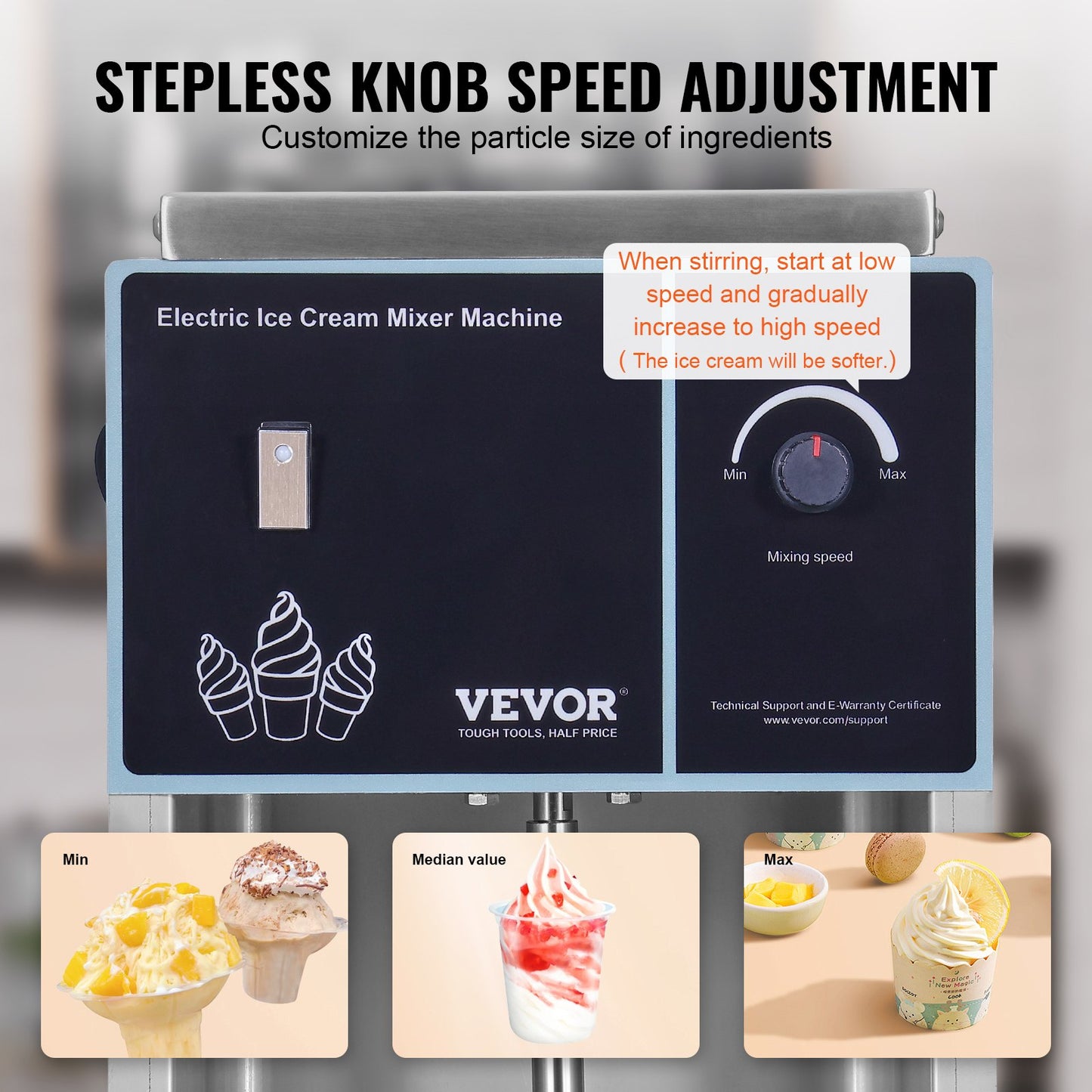 Ice Cream Blender, 400W High-Speed Ice Cream Maker Mixer Stir Machine 4200RPM, Stepless Speed Adjustment, 304 Stainless Steel Ice Cream Shaker, 3 Hand Cups, Make Various Flavors of Ice Cream