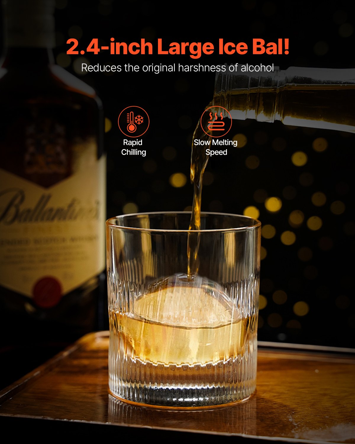 Ice Ball Press Kit, Aviation Aluminum Ice Press with Ice Block Mold, Large Mat, Tong, Drip Tray, One Glass, Round Ice Ball Maker 2.4"/60 mm Ice Sphere, for Whiskey, Cocktail on Party & Holiday