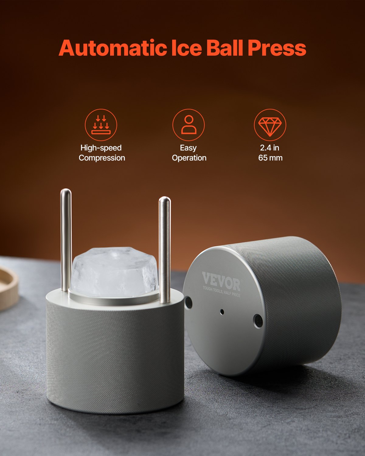 Ice Diamond Press, 2.4" Ice Ball Maker, Aviation Aluminum Diamond Ice Ball Press Kit for Ice Diamond, Ice Press with Tong and Drip Tray, for Whiskey, Cocktail, Bourbon, Scot on Party & Holiday