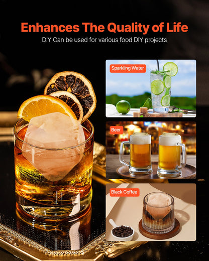 Ice Diamond Press, 2.4" Ice Ball Maker, Aviation Aluminum Diamond Ice Ball Press Kit for Ice Diamond, Ice Press with Tong and Drip Tray, for Whiskey, Cocktail, Bourbon, Scot on Party & Holiday