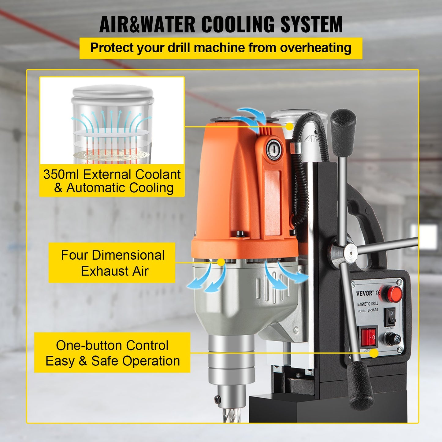 Magnetic Drill 220V-240V Magnetic Drilling Machine 980W, Metal Drill Press High Power 680 rpm, Multi-Function Metal Drill Press 35MM Core Drilling Machine for Drilling And Tapping