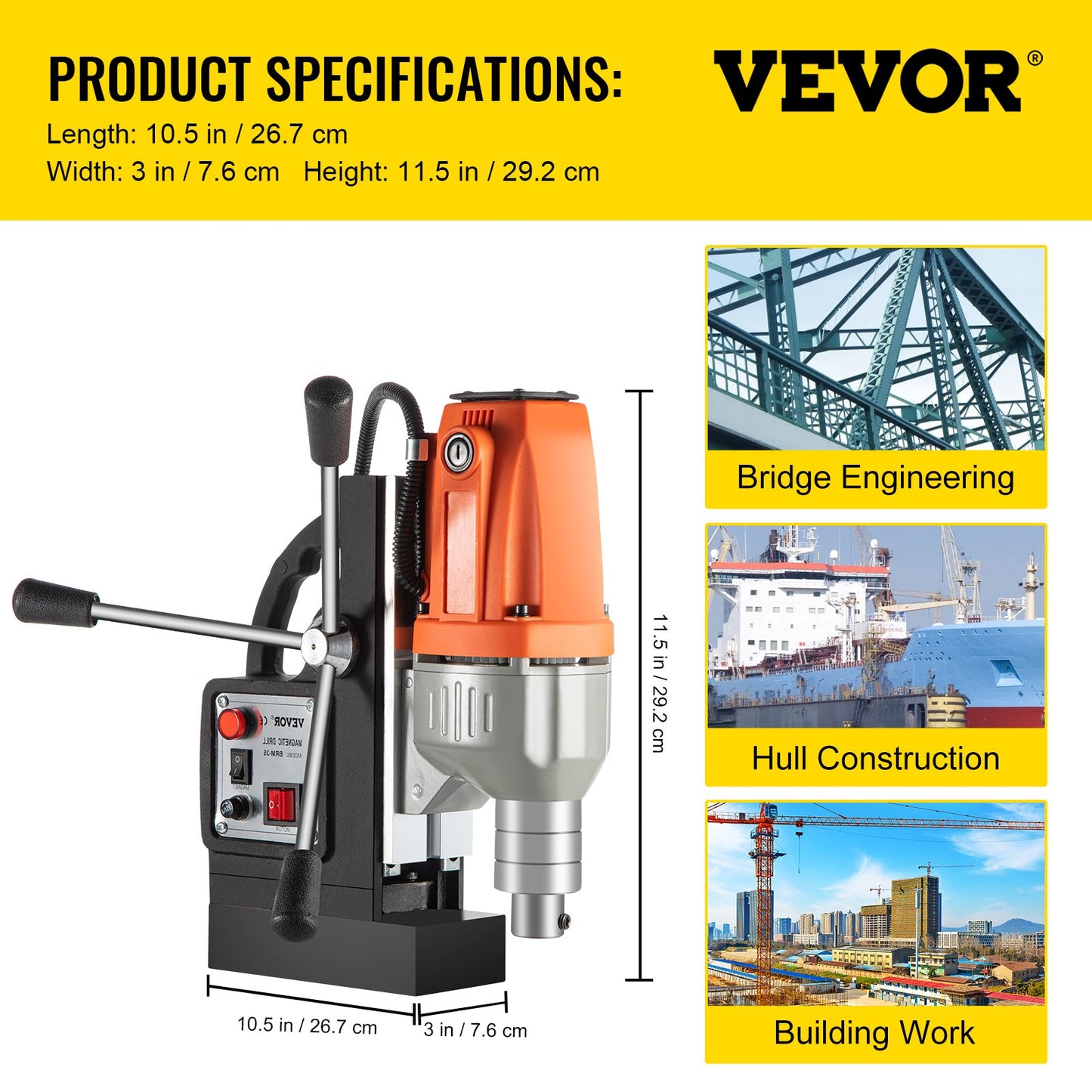 Magnetic Drill 220V-240V Magnetic Drilling Machine 980W, Metal Drill Press High Power 680 rpm, Multi-Function Metal Drill Press 35MM Core Drilling Machine for Drilling And Tapping