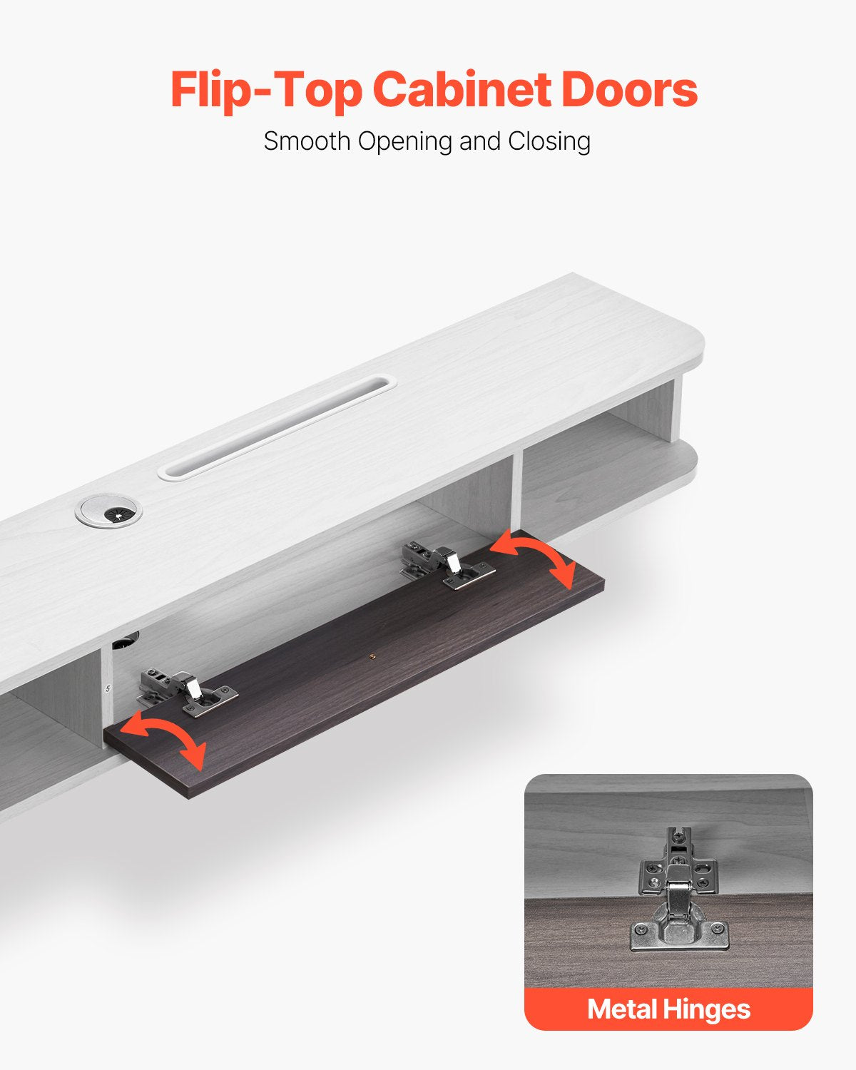 Flytande TV-stativ, 47 tum väggmonterat underhållningscenter med kabelhål, modern flytande TV-hylla med förvaringsskåp, spånskivekonsol för DVD-spelare, kabelbox, spelkonsol, vit
