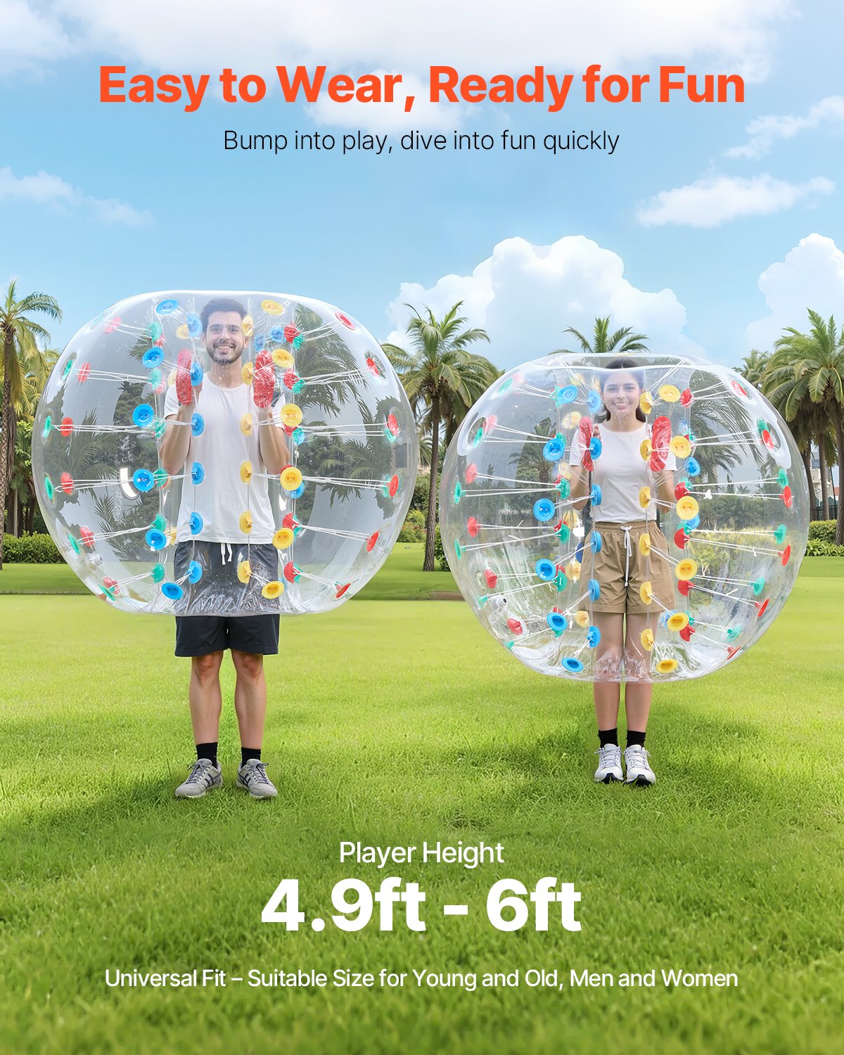 Uppblåsbara stötfångarbollar 1-pack, 5FT/1.5M Body Sumo Zorb-boll, 0.8mm tjock PVC-mänsklig hamster-bubbelknäckare för utomhussporter, Bopper-leksak för trädgård, flerfärgad