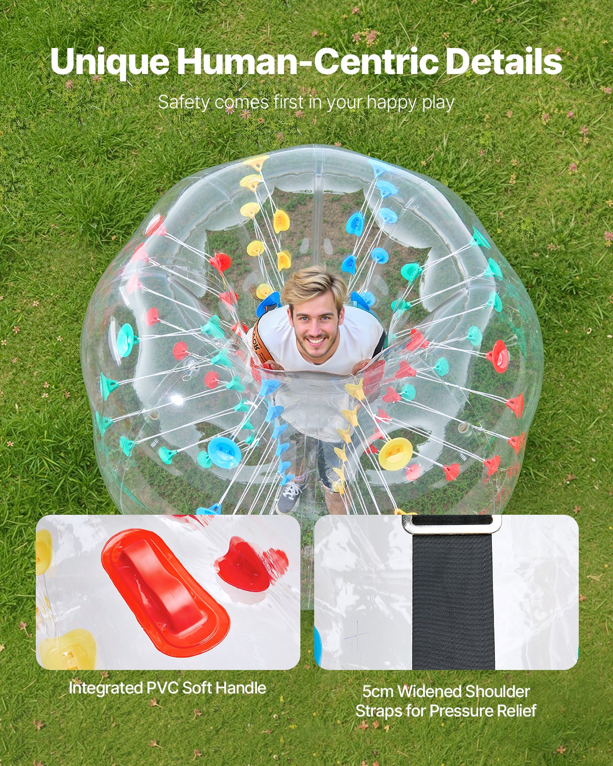 Uppblåsbara stötfångarbollar 1-pack, 5FT/1.5M Body Sumo Zorb-boll, 0.8mm tjock PVC-mänsklig hamster-bubbelknäckare för utomhussporter, Bopper-leksak för trädgård, flerfärgad