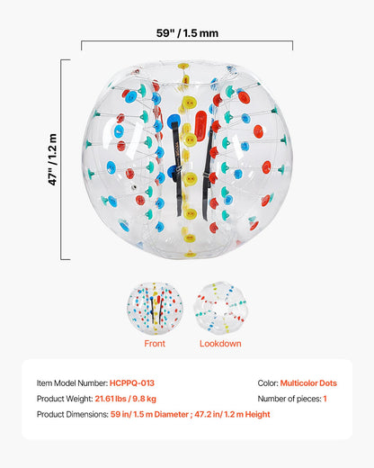 Uppblåsbara stötfångarbollar 1-pack, 5FT/1.5M Body Sumo Zorb-boll, 0.8mm tjock PVC-mänsklig hamster-bubbelknäckare för utomhussporter, Bopper-leksak för trädgård, flerfärgad