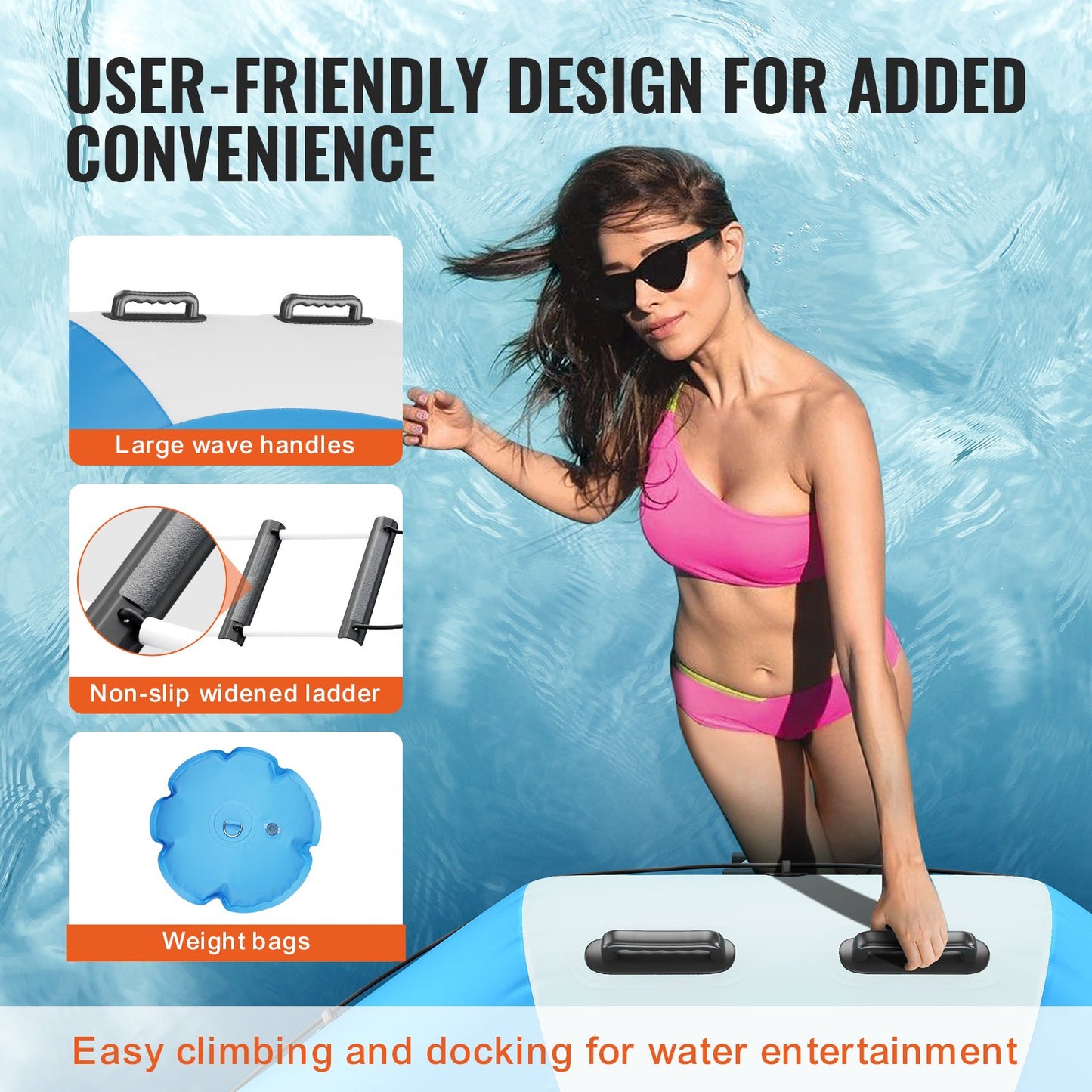 Uppblåsbar vattenstudsare, 6,5 fot rekreationsvattentrampolin, bärbar studsplattform med 3-stegsstege och elektrisk luftpump, flytande rebounder för barn och vuxna för pool, sjö, vattensporter