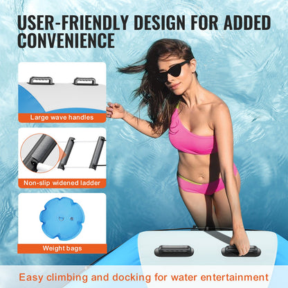 Uppblåsbar vattenstudsare, 6,5 fot rekreationsvattentrampolin, bärbar studsplattform med 3-stegsstege och elektrisk luftpump, flytande rebounder för barn och vuxna för pool, sjö, vattensporter