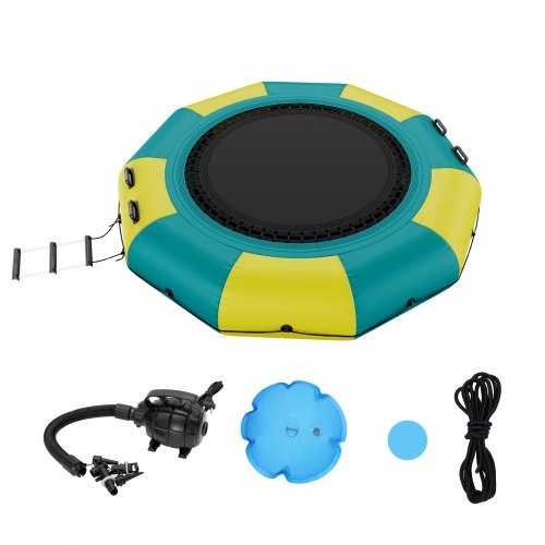 Inflatable Water Bouncer, 10ft Recreational Water Trampoline, Portable Bounce Swim Platform with 3-Step Ladder & Electric Air Pump, Kids Adults Floating Rebounder for Pool, Lake, Water Sports