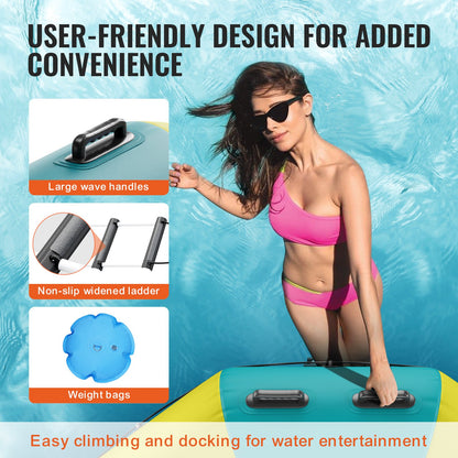 Inflatable Water Bouncer, 10ft Recreational Water Trampoline, Portable Bounce Swim Platform with 3-Step Ladder & Electric Air Pump, Kids Adults Floating Rebounder for Pool, Lake, Water Sports