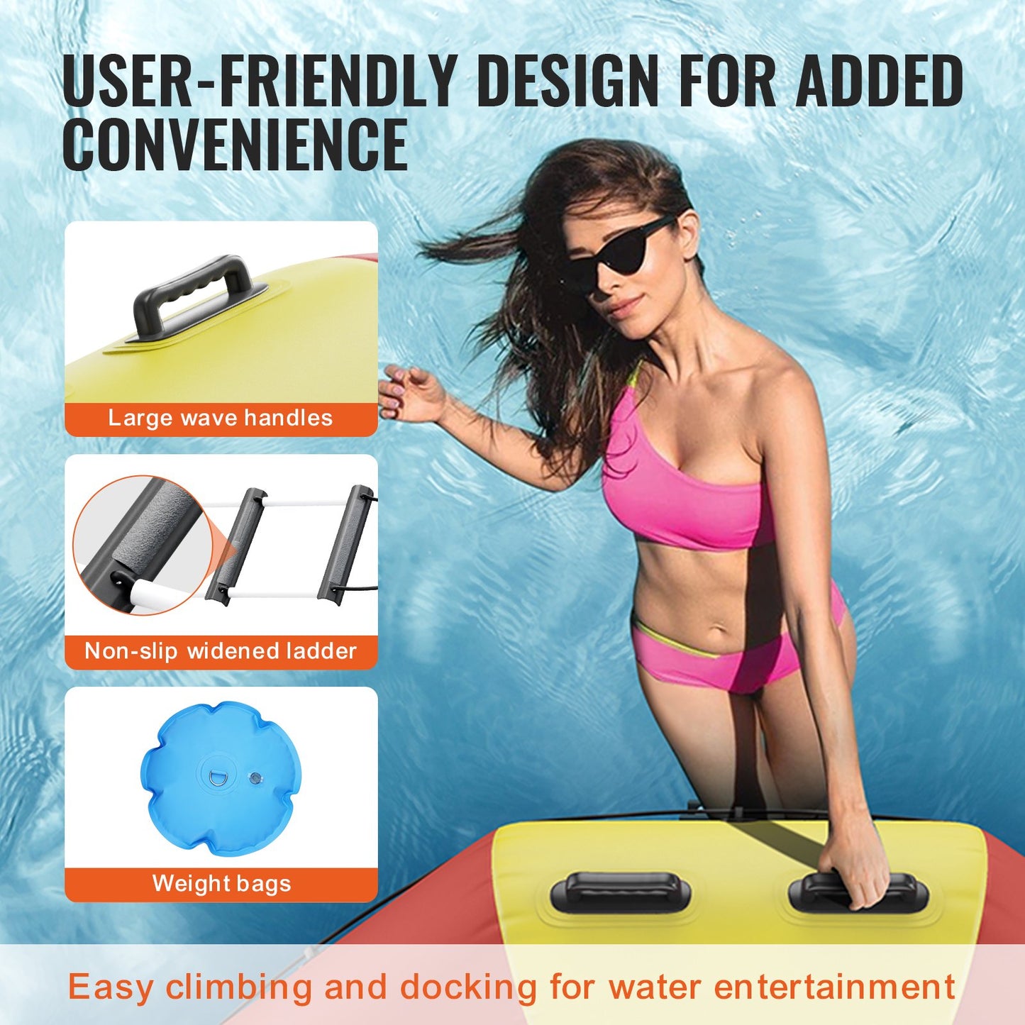 Uppblåsbar vattenstudsare, 17 fot rekreationsvattentrampolin, bärbar studsplattform med 5-stegsstege och elektrisk luftpump, flytande rebounder för barn och vuxna för pool, sjö, vattensporter