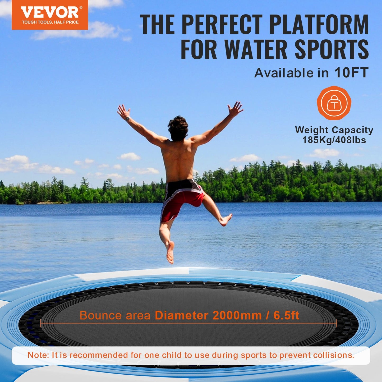 Uppblåsbar vattenstudsare, 10 fot rekreationsvattentrampolin, bärbar studsplattform med 3-stegsstege och elektrisk luftpump, flytande rebounder för barn och vuxna för pool, sjö, vattensporter