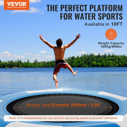 Uppblåsbar vattenstudsare, 10 fot rekreationsvattentrampolin, bärbar studsplattform med 3-stegsstege och elektrisk luftpump, flytande rebounder för barn och vuxna för pool, sjö, vattensporter