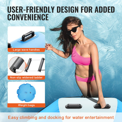 Uppblåsbar vattenstudsare, 10 fot rekreationsvattentrampolin, bärbar studsplattform med 3-stegsstege och elektrisk luftpump, flytande rebounder för barn och vuxna för pool, sjö, vattensporter