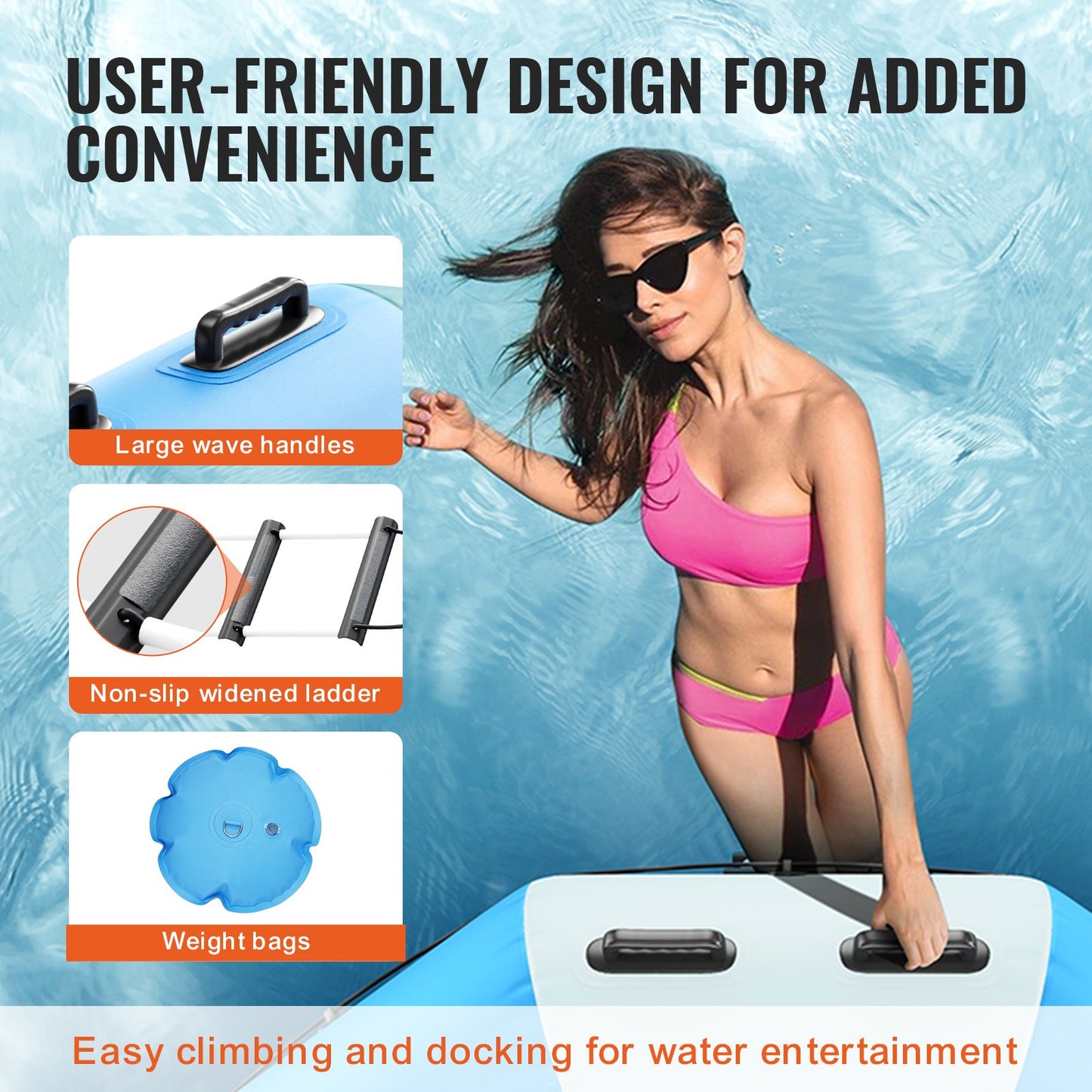 Uppblåsbar vattenstudsare, 13 fot rekreationsvattentrampolin, bärbar studsplattform med 3-stegsstege och elektrisk luftpump, flytande rebounder för barn och vuxna för pool, sjö, vattensporter