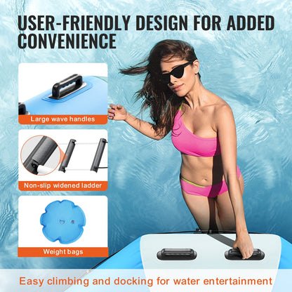 Uppblåsbar vattenstudsare, 13 fot rekreationsvattentrampolin, bärbar studsplattform med 3-stegsstege och elektrisk luftpump, flytande rebounder för barn och vuxna för pool, sjö, vattensporter