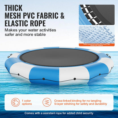 Uppblåsbar vattenstudsare, 15 fot rekreationsvattentrampolin, bärbar studsplattform med 3-stegsstege och elektrisk luftpump, flytande rebounder för barn och vuxna för pool, sjö, vattensporter