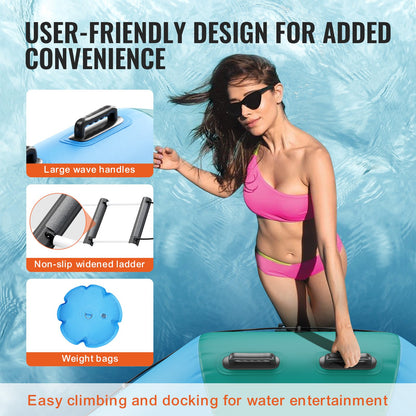 Uppblåsbar vattenstudsare, 10 fot rekreationsvattentrampolin, bärbar studsplattform med 3-stegsstege och elektrisk luftpump, flytande rebounder för barn och vuxna för pool, sjö, vattensporter