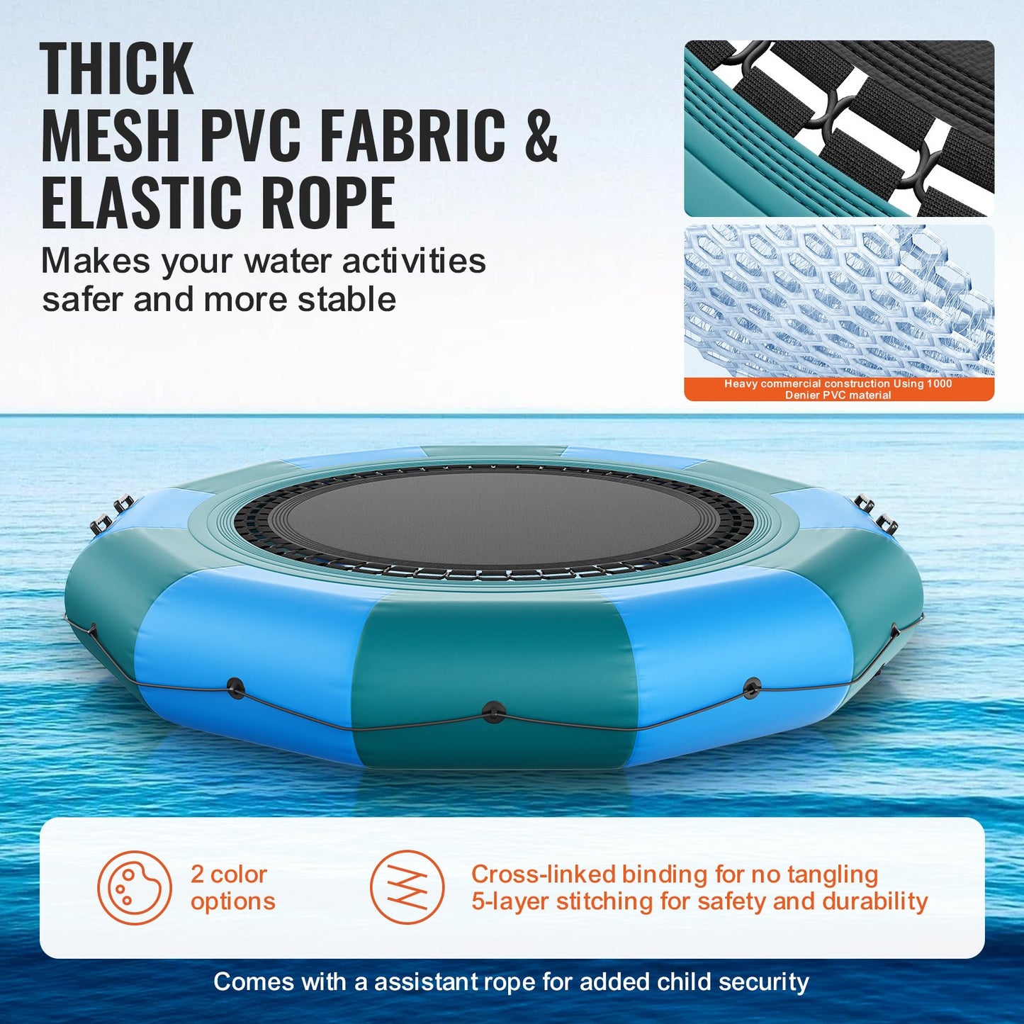 Uppblåsbar vattenstudsare, 12 fot rekreationsvattentrampolin, bärbar studsplattform med 3-stegsstege och elektrisk luftpump, flytande rebounder för barn och vuxna för pool, sjö, vattensporter