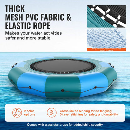 Uppblåsbar vattenstudsare, 12 fot rekreationsvattentrampolin, bärbar studsplattform med 3-stegsstege och elektrisk luftpump, flytande rebounder för barn och vuxna för pool, sjö, vattensporter