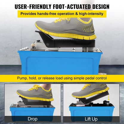 Air Hydraulic Pump Power Pack Unit 10,000 PSI 1687.8 cm³ Cap Heavy-duty All Metal Construction Air Hydraulic Foot Pump