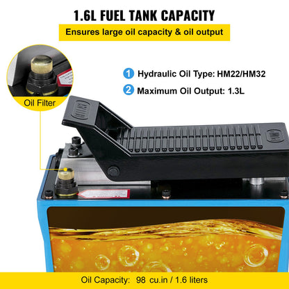 Air Hydraulic Pump Power Pack Unit 10,000 PSI 1687.8 cm³ Cap Heavy-duty All Metal Construction Air Hydraulic Foot Pump