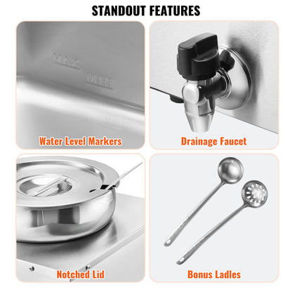 Electric Soup Warmer, Four 7.4QT Stainless Steel Round Pot, 1500W Commercial Food Warmer, 86~185°F Adjustable Temp, Bain Marie with Anti-Dry Burn and Reset Button, for Restaurant, Buffet