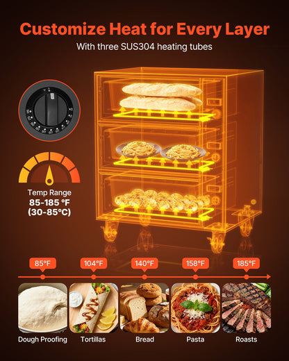 Commercial Electric Drawer Warmer, Three-Drawer Stainless Steel Food Warmer, Freestanding Standard Warming Drawer Cabinet, 30-85℃ Wide Temperature Range, for Restaurant, Hotel Buffet & Bakery