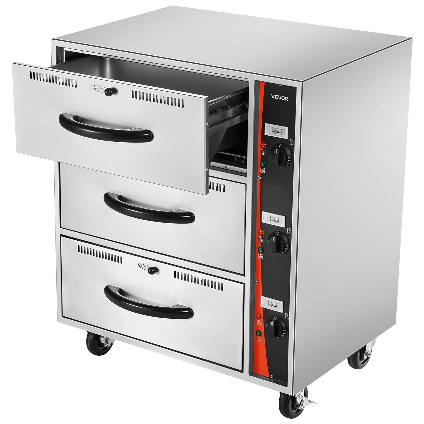 Commercial Electric Drawer Warmer, Three-Drawer Stainless Steel Food Warmer, Freestanding Standard Warming Drawer Cabinet, 30-85℃ Wide Temperature Range, for Restaurant, Hotel Buffet & Bakery