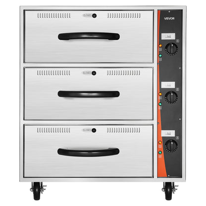 Commercial Electric Drawer Warmer, Three-Drawer Stainless Steel Food Warmer, Freestanding Standard Warming Drawer Cabinet, 30-85℃ Wide Temperature Range, for Restaurant, Hotel Buffet & Bakery