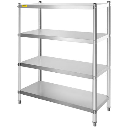 Stainless Steel Shelving, 118.9 x 47 cm 4 Tier Adjustable Shelf Storage Unit, Stainless Steel Heavy Duty Shelving for Kitchen Commercial Office Garage Storage 149.7 kg Per Shelf