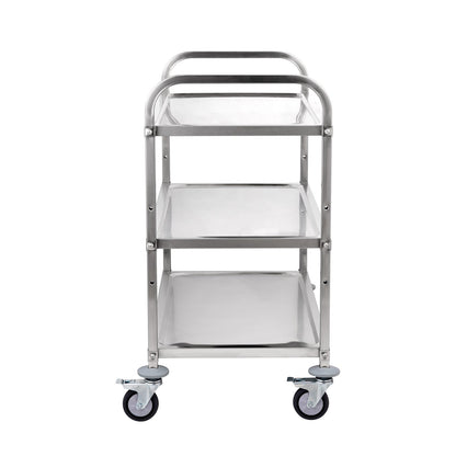 Kitchen Utility Cart, 3 Tiers, Wire Rolling Cart with 450LBS Capacity, Steel Service Cart on Wheels, Metal Storage Trolley with 80mm Basket Curved Handle PP Liner 6 Hooks, for Indoor and Outdoor