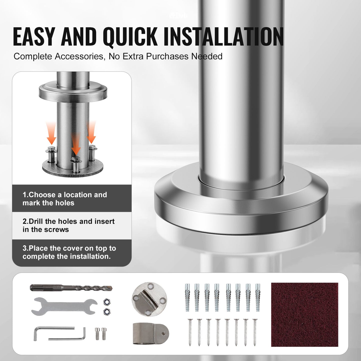 Handrails for Outdoor Steps, 31.5in / 80cm Deck Railing Kit Wall Floor Mounted, Railings for Outside Steps with Installation Kit, Hand Rails for Seniors,Porch Railing & Deck Rail Kit, Silver