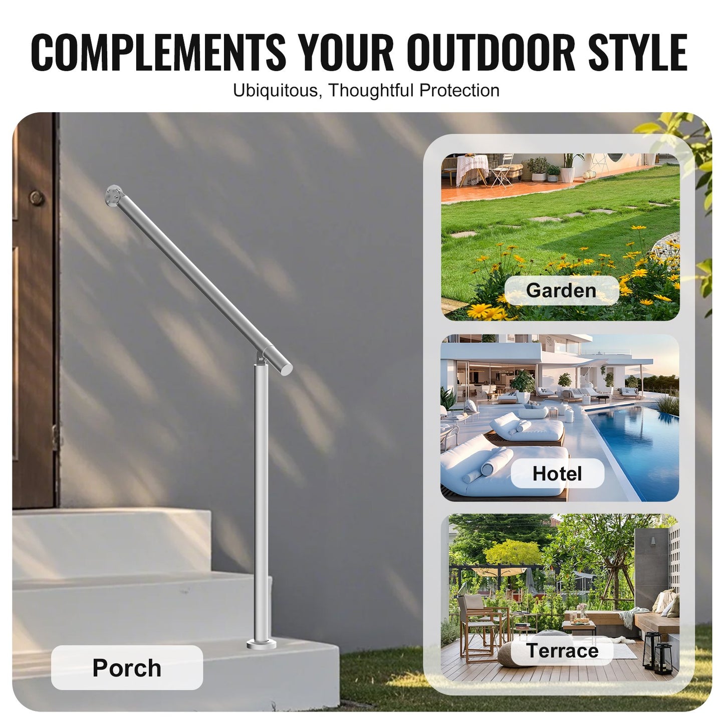 Handrails for Outdoor Steps, 31.5in / 80cm Deck Railing Kit Wall Floor Mounted, Railings for Outside Steps with Installation Kit, Hand Rails for Seniors,Porch Railing & Deck Rail Kit, Silver