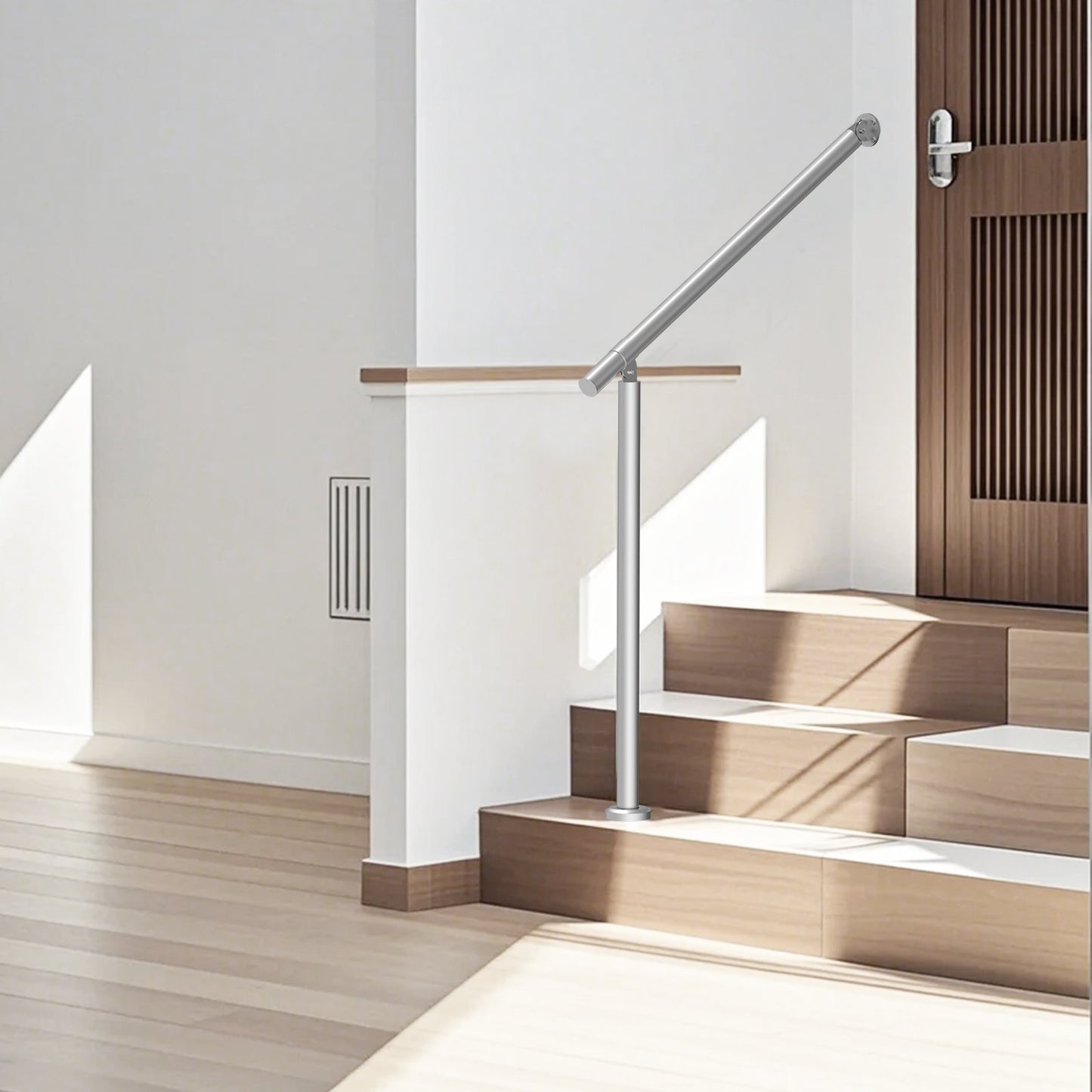 Handrails for Outdoor Steps, 31.5in / 80cm Deck Railing Kit Wall Floor Mounted, Railings for Outside Steps with Installation Kit, Hand Rails for Seniors,Porch Railing & Deck Rail Kit, Silver