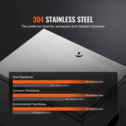 Steel Electrical Box, 50.8 x 40.6 x 20.3 cm, 304 Stainless Steel Electrical Enclosure Box, Wall-Mounted Outdoor Electrical Electronic Equipment Enclosure with Mounting Plate Hinges Lock, IP66 Waterproof