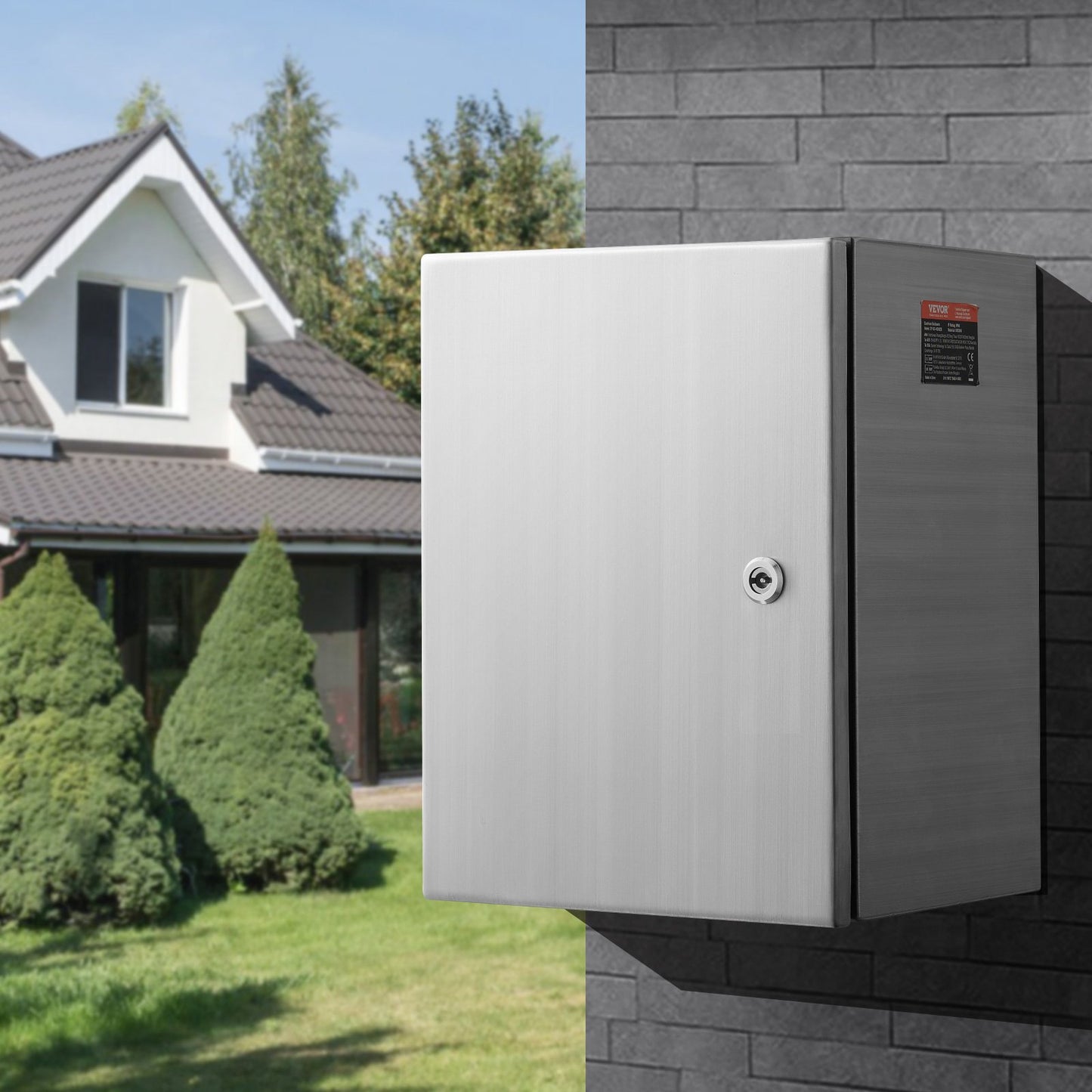 Steel Electrical Box, 50.8 x 40.6 x 20.3 cm, 304 Stainless Steel Electrical Enclosure Box, Wall-Mounted Outdoor Electrical Electronic Equipment Enclosure with Mounting Plate Hinges Lock, IP66 Waterproof