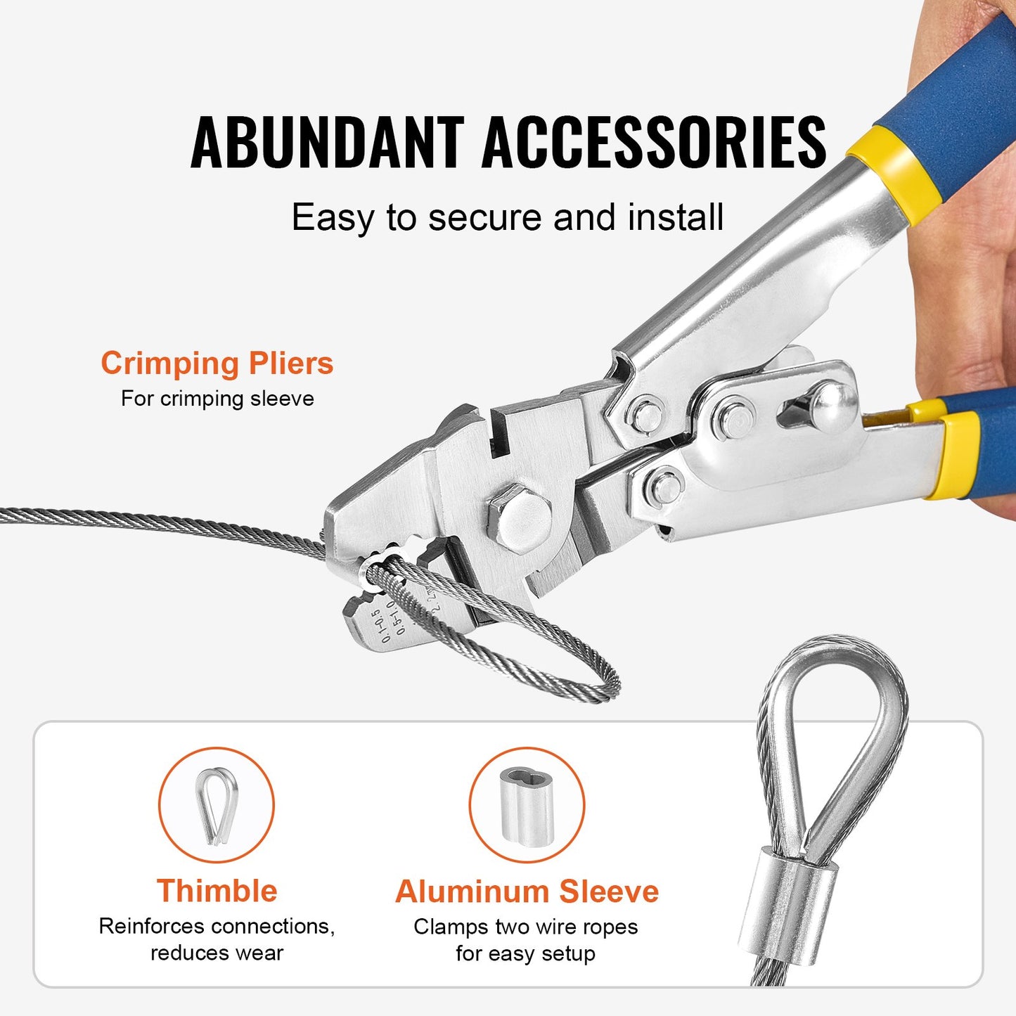 Stålvajersats, 1/16" 66 fot 304 rostfritt stålvajer med krymptång, 160 hylsor och 12 kausar, 7x7 ledare, marin, flygplanskvalitet, för ledstång, trappstäckning, utomhusbruk