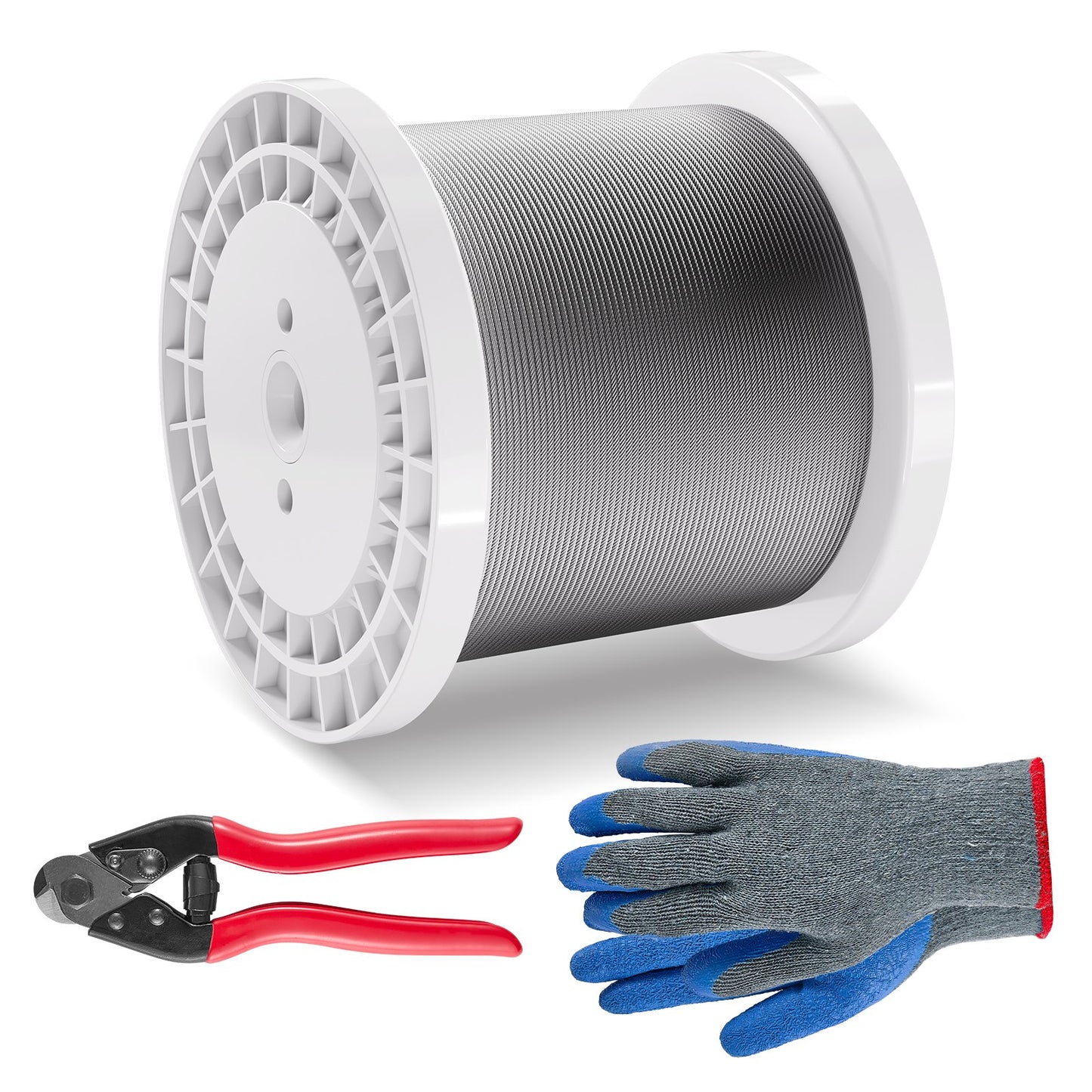 Stålvajersats, 1/8" 1000 fot 316 rostfritt stålvajer med avbitare och handskar, 1600 lbs brottstyrka, 7x7 trådar konstruktion marin flygplanskvalitet för ledstång trappstängsel utomhus