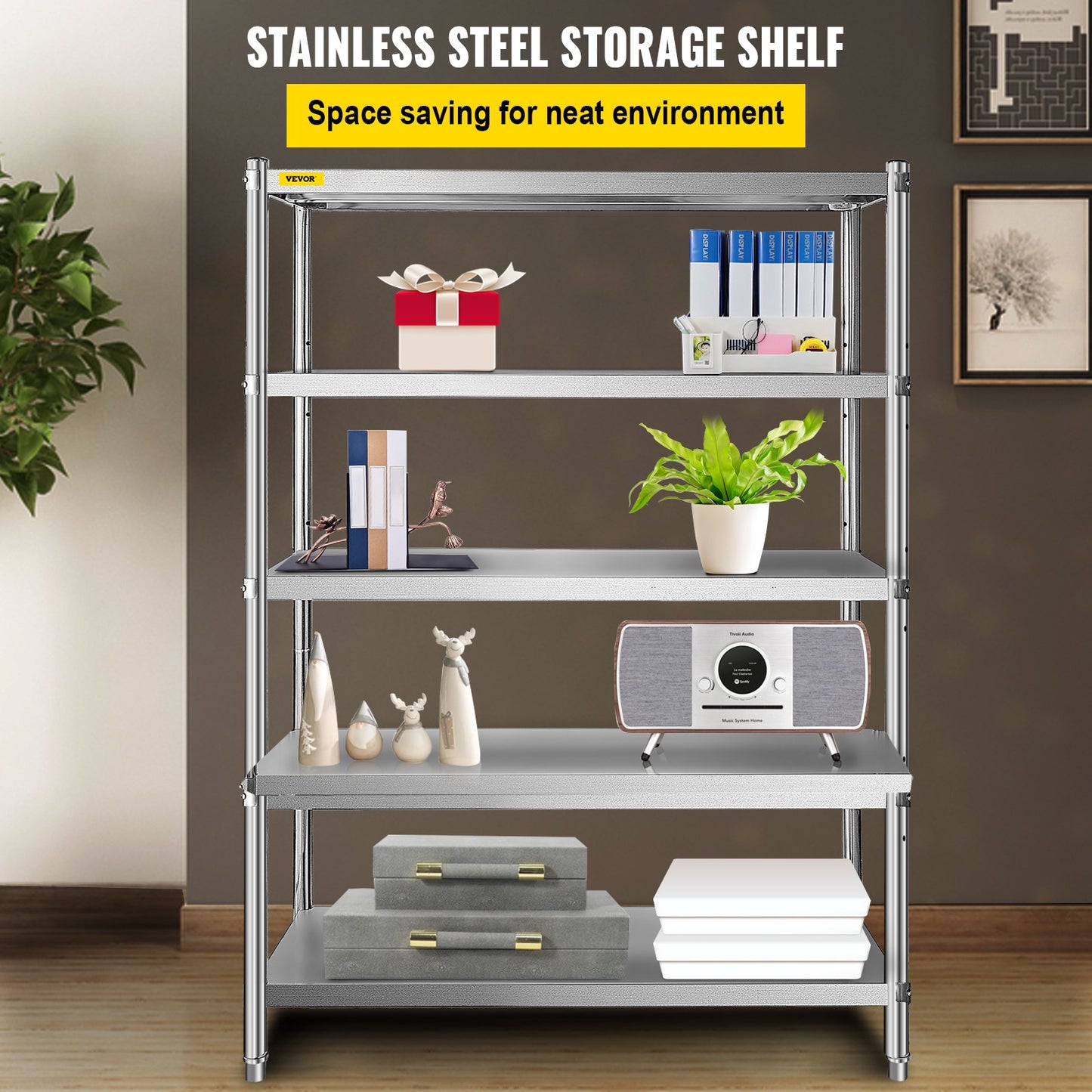 Shelving Unit 48x18.5 Inch Storage Shelves 5-Tier shelving Units And Storage Adjustable Shelf Storage Unit Adjustable Feet Shelving Units Stainless Steel Kitchen Shelves
