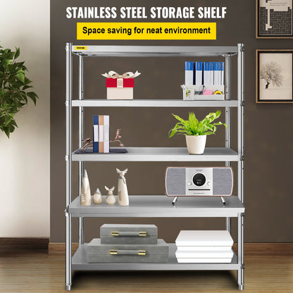 Shelving Unit 48x18.5 Inch Storage Shelves 5-Tier shelving Units And Storage Adjustable Shelf Storage Unit Adjustable Feet Shelving Units Stainless Steel Kitchen Shelves