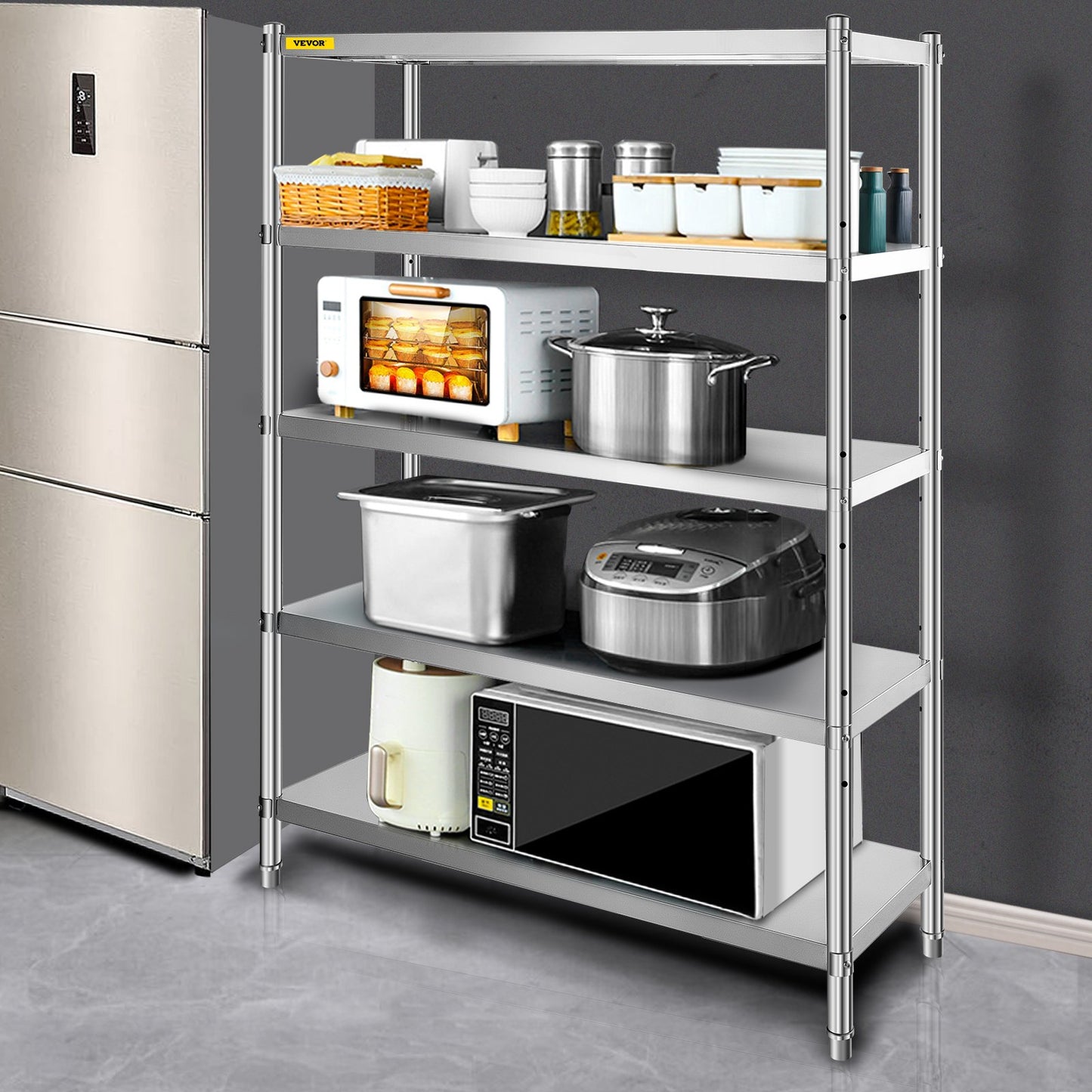 Shelving Unit 48x18.5 Inch Storage Shelves 5-Tier shelving Units And Storage Adjustable Shelf Storage Unit Adjustable Feet Shelving Units Stainless Steel Kitchen Shelves