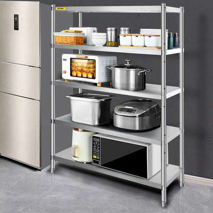 Shelving Unit 48x18.5 Inch Storage Shelves 5-Tier shelving Units And Storage Adjustable Shelf Storage Unit Adjustable Feet Shelving Units Stainless Steel Kitchen Shelves