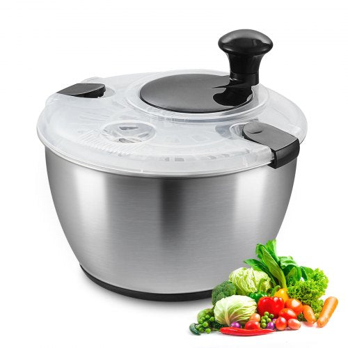 Stainless Steel Salad Spinner, 4.75Qt, One-handed Easy Press Large Vegetable Dryer Washer, Lettuce Cleaner and Dryer with 304 Stainless Steel Bowl, for Greens, Herbs, Berries, Fruits, No BPA