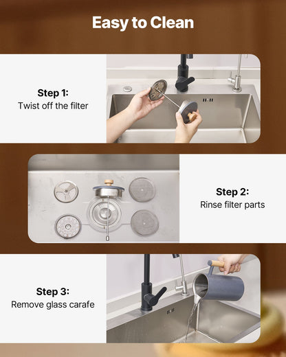 French Press Coffee Maker, 1 Liter Stainless Steel Coffee Press Tea Maker with Filter, Large Double Wall Insulated French Presses Cold Brew for Camping Travel Home Kitchen, Black