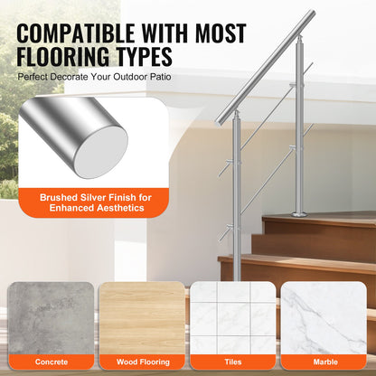100.1 cm Handrails for Outdoor Steps 2 Crossbars Staircase for Porch Deck