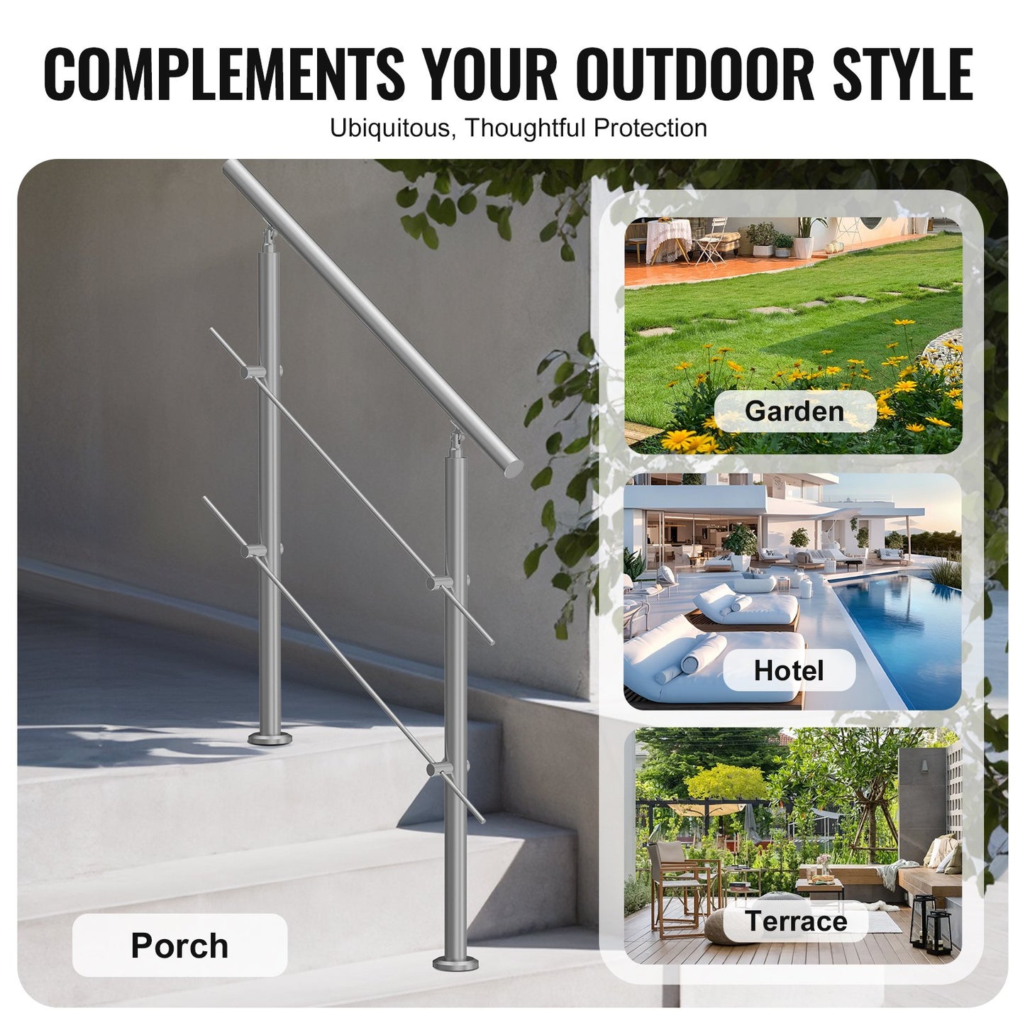 100.1 cm Handrails for Outdoor Steps 2 Crossbars Staircase for Porch Deck