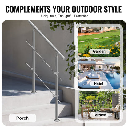 100.1 cm Handrails for Outdoor Steps 2 Crossbars Staircase for Porch Deck